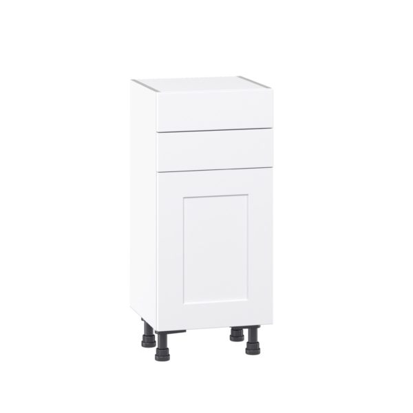 Jasmine Painted Warm White  Shaker Assembled Shallow Base Cabinet with 1 Door and Two 10 in. Drawers (15 in. W x 34.5 in. H x 14 in. D)