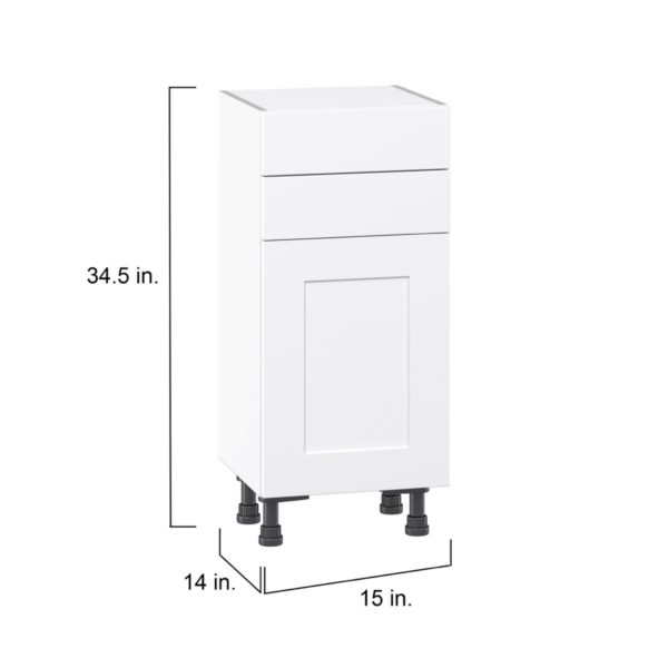 Jasmine Painted Warm White  Shaker Assembled Shallow Base Cabinet with 1 Door and Two 10 in. Drawers (15 in. W x 34.5 in. H x 14 in. D)