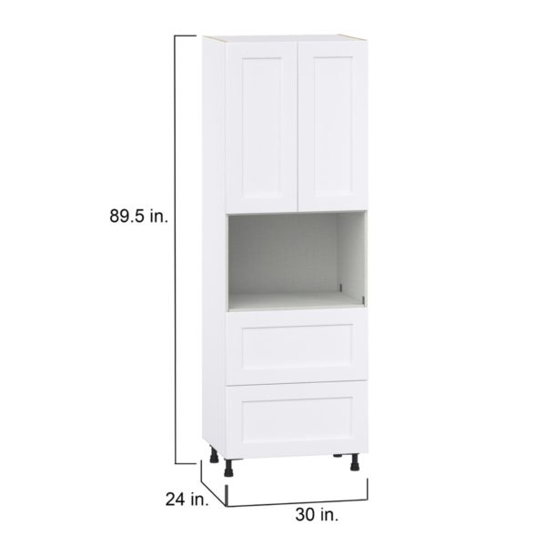 Jasmine Painted Warm White  Shaker Assembled Pantry Microwave  Cabinet with 2 Drawers (30 in. W x 89.5 in. H x 24 in. D)