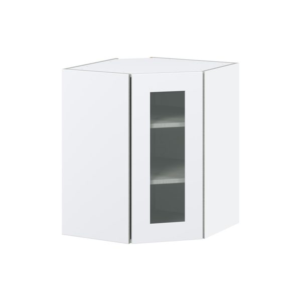 Jasmine Painted Warm White Assembled Corner Wall Cabinet with a Glass Door (24 in. W x 30 in. H x 24 in. D)