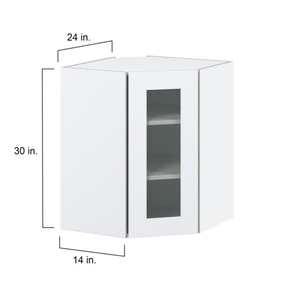 Jasmine Painted Warm White Assembled Corner Wall Cabinet with a Glass Door (24 in. W x 30 in. H x 24 in. D)