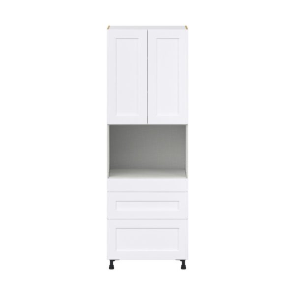 Jasmine Painted Warm White  Shaker Assembled Pantry Microwave  Cabinet with 3 Drawers (30 in. W x 89.5 in. H x 24 in. D)