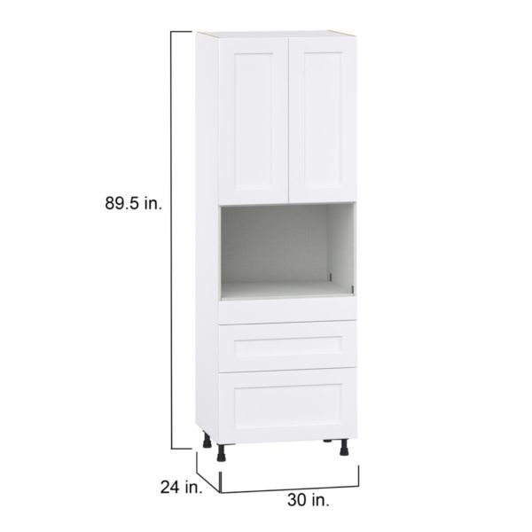 Jasmine Painted Warm White  Shaker Assembled Pantry Microwave  Cabinet with 3 Drawers (30 in. W x 89.5 in. H x 24 in. D)