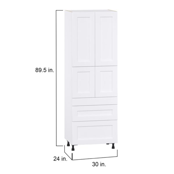 Jasmine Painted Warm White  Shaker Assembled Pantry  Cabinet with 3 Drawers and 2 Inner Drawers (30 in. W x 89.5 in. H x 24 in. D)