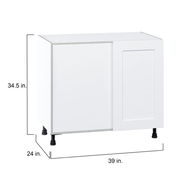 Jasmine Painted Warm White  Shaker Assembled Blind Base Corner  Cabinet Left Open (39 in. W X 34.5 in. H X 24 in. D)