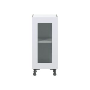 Jasmine Painted Warm White  Shaker Assembled Shallow Base Cabinet with a Full High Glass Door (15 in. W x 34.5 in. H x 14 in. D)