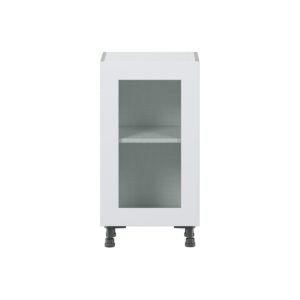 Jasmine Painted Warm White  Shaker Assembled Shallow Base Cabinet with a Full High Glass Door (18 in. W x 34.5 in. H x 14 in. D)