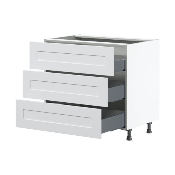 Jasmine Painted Warm White  Shaker Assembled Base Cabinet with Three 10 in. Drawers (36 in. W x 34.5 in. H x 24 in. D)