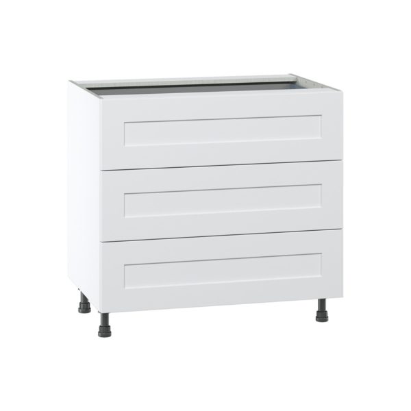 Jasmine Painted Warm White  Shaker Assembled Base Cabinet with Three 10 in. Drawers and 1 Inner Drawer (36 in. W x 34.5 in. H x 24 in. D)