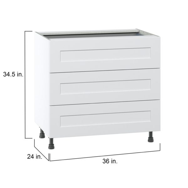 Jasmine Painted Warm White  Shaker Assembled Base Cabinet with Three 10 in. Drawers and 1 Inner Drawer (36 in. W x 34.5 in. H x 24 in. D)