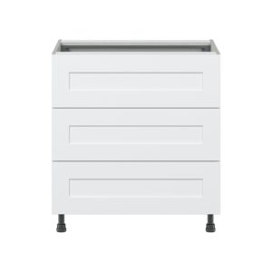 Jasmine Painted Warm White  Shaker Assembled Base Cabinet with Three 10 in. Drawers and 1 Inner Drawer (30 in. W x 34.5 in. H x 24 in. D)