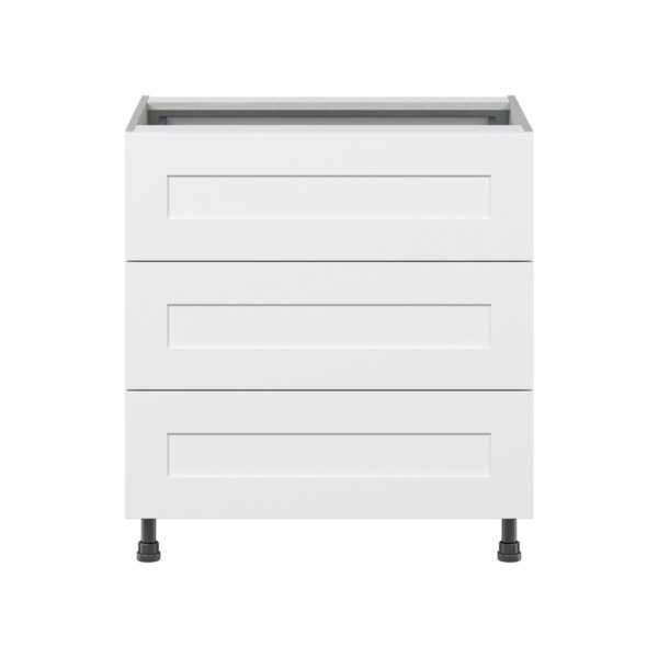 Jasmine Painted Warm White  Shaker Assembled Base Cabinet with Three 10 in. Drawers and 1 Inner Drawer (30 in. W x 34.5 in. H x 24 in. D)