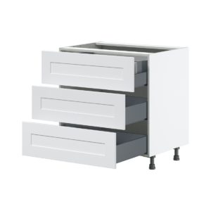 Jasmine Painted Warm White  Shaker Assembled Base Cabinet with Three 10 in. Drawers and 1 Inner Drawer (30 in. W x 34.5 in. H x 24 in. D)