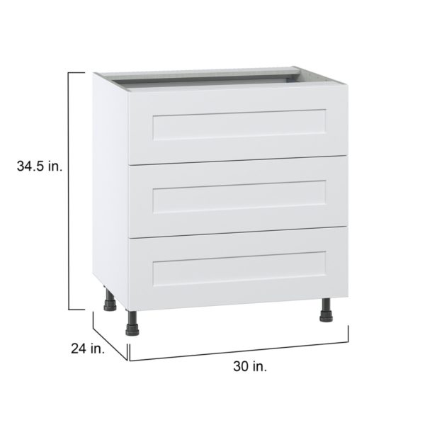 Jasmine Painted Warm White  Shaker Assembled Base Cabinet with Three 10 in. Drawers and 1 Inner Drawer (30 in. W x 34.5 in. H x 24 in. D)