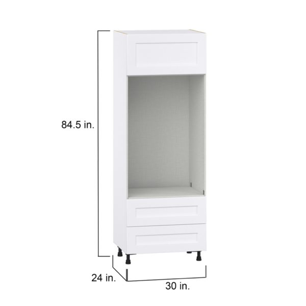 Jasmine Painted Warm White  Shaker Assembled Pantry Micro/Oven  Cabinet with 2 Drawers (30 in. W x 84.5 in. H x 24 in. D)