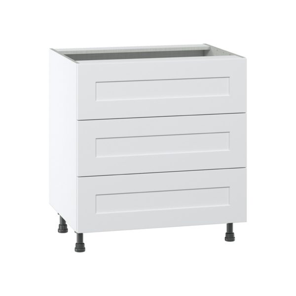 Jasmine Painted Warm White  Shaker Assembled Base Cabinet with Three 10 in. Drawers (30 in. W x 34.5 in. H x 24 in. D)