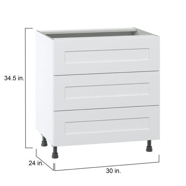 Jasmine Painted Warm White  Shaker Assembled Base Cabinet with Three 10 in. Drawers (30 in. W x 34.5 in. H x 24 in. D)