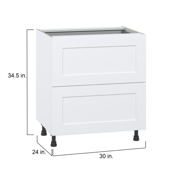 Jasmine Painted Warm White  Shaker Assembled Base Cabinet with 2 Drawers and 1 Inner Drawer (30 in. W x 34.5 in. H x 24 in. D)