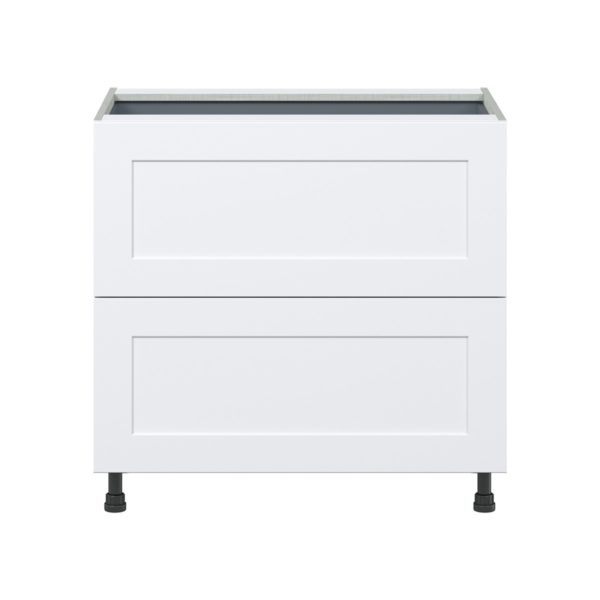 Jasmine Painted Warm White  Shaker Assembled Base Cabinet with 2 Drawers and 1 Inner Drawer (36 in. W x 34.5 in. H x 24 in. D)