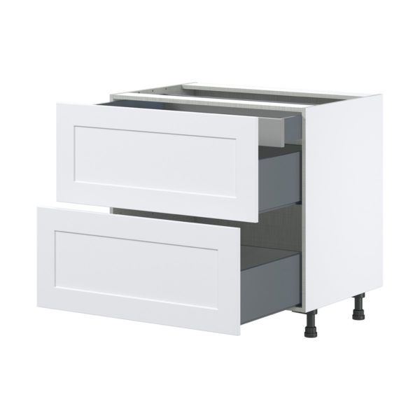 Jasmine Painted Warm White  Shaker Assembled Base Cabinet with 2 Drawers and 1 Inner Drawer (36 in. W x 34.5 in. H x 24 in. D)