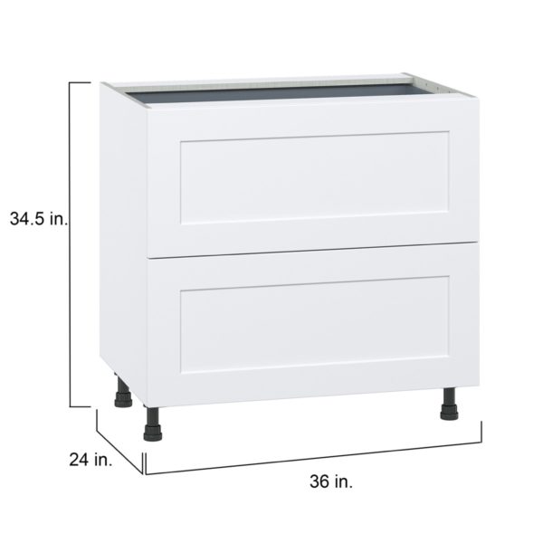 Jasmine Painted Warm White  Shaker Assembled Base Cabinet with 2 Drawers and 1 Inner Drawer (36 in. W x 34.5 in. H x 24 in. D)