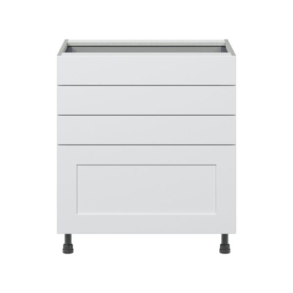 Jasmine Painted Warm White  Shaker Assembled Base Cabinet with 4 Drawers (30 in. W x 34.5 in. H x 24 in. D)