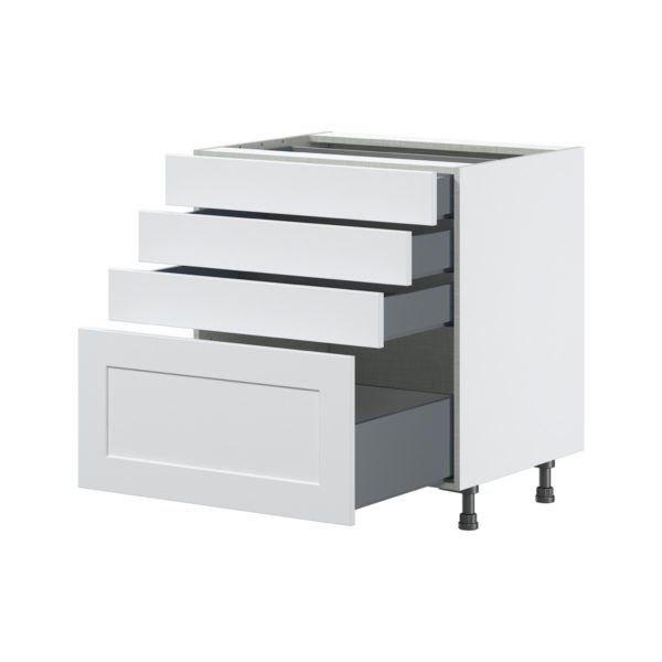 Jasmine Painted Warm White  Shaker Assembled Base Cabinet with 4 Drawers (30 in. W x 34.5 in. H x 24 in. D)