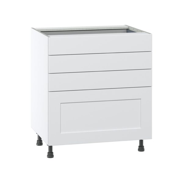 Jasmine Painted Warm White  Shaker Assembled Base Cabinet with 4 Drawers (30 in. W x 34.5 in. H x 24 in. D)