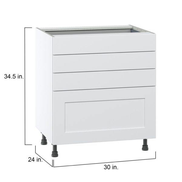 Jasmine Painted Warm White  Shaker Assembled Base Cabinet with 4 Drawers (30 in. W x 34.5 in. H x 24 in. D)