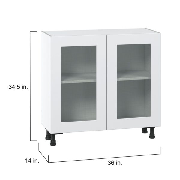 Jasmine Painted Warm White  Shaker Assembled Shallow Base Cabinet with 2 Full High Glass Doors (36 in. W x 34.5 in. H x 14 in. D)