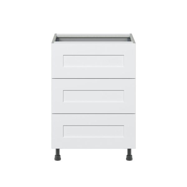 Jasmine Painted Warm White  Shaker Assembled Base Cabinet with Three 10 in. Drawers and 1 Inner Drawer (24 in. W x 34.5 in. H x 24 in. D)