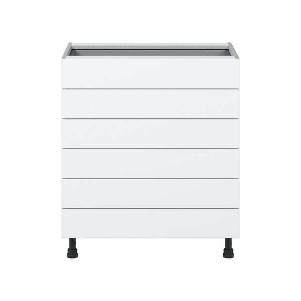 Jasmine Painted Warm White  Shaker Assembled Base Cabinet with 6 Drawers (30 in. W x 34.5 in. H x 24 in. D)