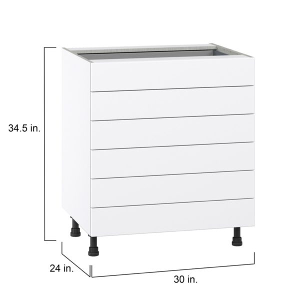 Jasmine Painted Warm White  Shaker Assembled Base Cabinet with 6 Drawers (30 in. W x 34.5 in. H x 24 in. D)