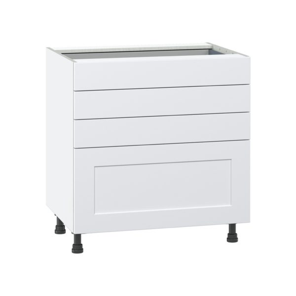 Jasmine Painted Warm White  Shaker Assembled Base Cabinet with 4 Drawers (36 in. W x 34.5 in. H x 24 in. D)