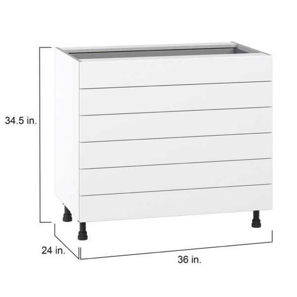 Jasmine Painted Warm White  Shaker Assembled Base Cabinet with 6 Drawers (36 in. W x 34.5 in. H x 24 in. D)