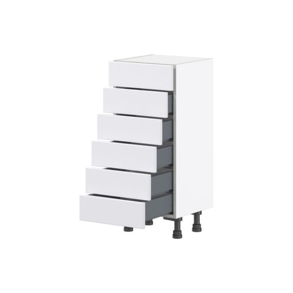 Jasmine Painted Warm White  Shaker Assembled Shallow Base Cabinet with 6 Drawers (15 in. W x 34.5 in. H x 14 in. D)