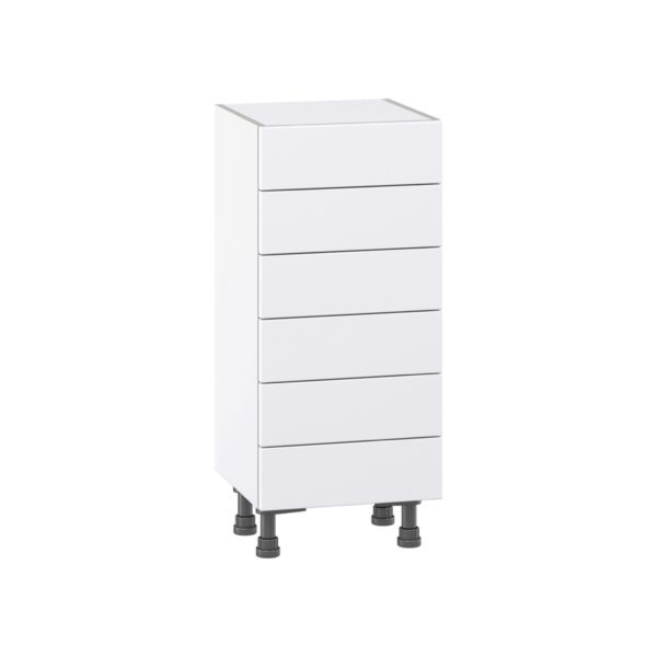 Jasmine Painted Warm White  Shaker Assembled Shallow Base Cabinet with 6 Drawers (15 in. W x 34.5 in. H x 14 in. D)