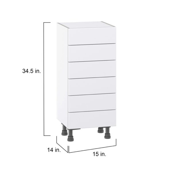 Jasmine Painted Warm White  Shaker Assembled Shallow Base Cabinet with 6 Drawers (15 in. W x 34.5 in. H x 14 in. D)