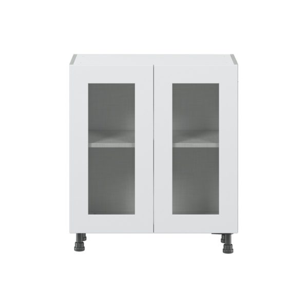 Jasmine Painted Warm White  Shaker Assembled Shallow Base Cabinet with 2 Full High Glass Doors (30 in. W x 34.5 in. H x 14 in. D)