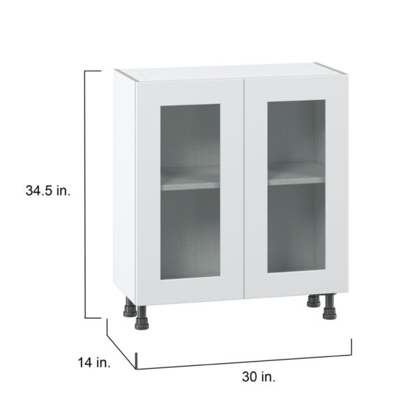 Jasmine Painted Warm White  Shaker Assembled Shallow Base Cabinet with 2 Full High Glass Doors (30 in. W x 34.5 in. H x 14 in. D)