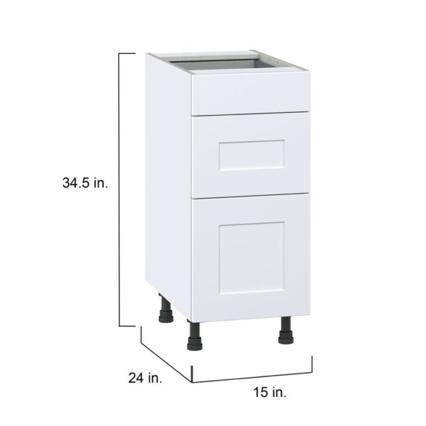 Jasmine Painted Warm White  Shaker Assembled Base Cabinet with 3 Drawers (15 in. W x 34.5 in. H x 24 in. D)