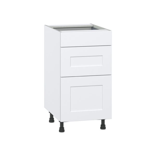 Jasmine Painted Warm White  Shaker Assembled Base Cabinet with 3 Drawers (18 in. W x 34.5 in. H x 24 in. D)