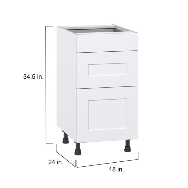 Jasmine Painted Warm White  Shaker Assembled Base Cabinet with 3 Drawers (18 in. W x 34.5 in. H x 24 in. D)