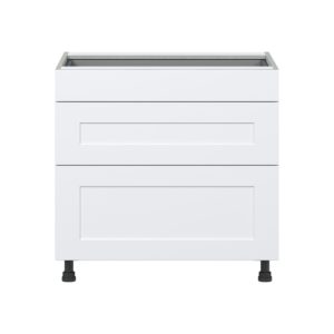 Jasmine Painted Warm White  Shaker Assembled Base Cabinet with 3 Drawers (36 in. W x 34.5 in. H x 24 in. D)