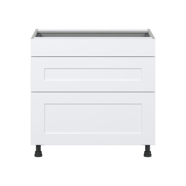 Jasmine Painted Warm White  Shaker Assembled Base Cabinet with 3 Drawers (36 in. W x 34.5 in. H x 24 in. D)