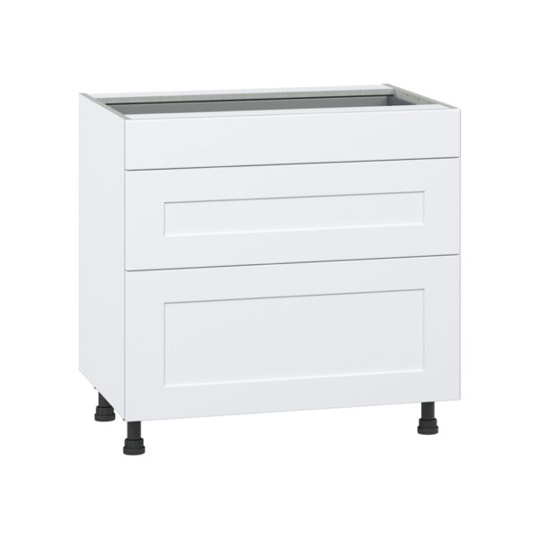 Jasmine Painted Warm White  Shaker Assembled Base Cabinet with 3 Drawers (36 in. W x 34.5 in. H x 24 in. D)