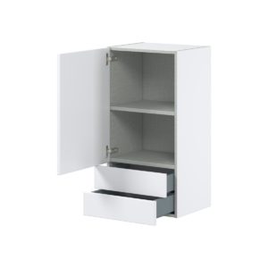 Jasmine Painted Warm White  Shaker Assembled Wall  Cabinet with a Door and Two 5 in. Drawers (18 in. W x 35 in. H x 14 in. D)