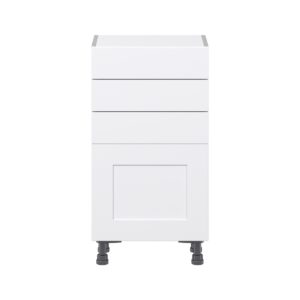 Jasmine Painted Warm White  Shaker Assembled Shallow Base Cabinet with 1 Door and Three 5 In. Drawers (18 in. W x 34.5 in. H x 14 in. D)