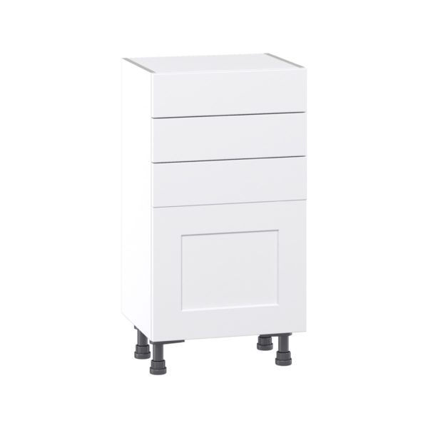 Jasmine Painted Warm White  Shaker Assembled Shallow Base Cabinet with 1 Door and Three 5 In. Drawers (18 in. W x 34.5 in. H x 14 in. D)