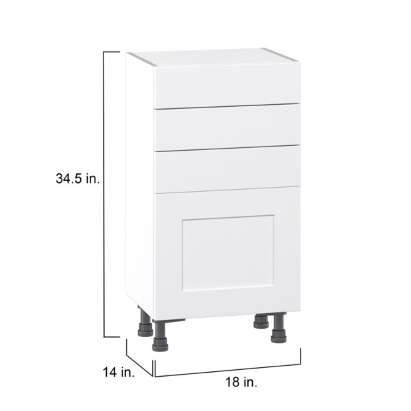 Jasmine Painted Warm White  Shaker Assembled Shallow Base Cabinet with 1 Door and Three 5 In. Drawers (18 in. W x 34.5 in. H x 14 in. D)